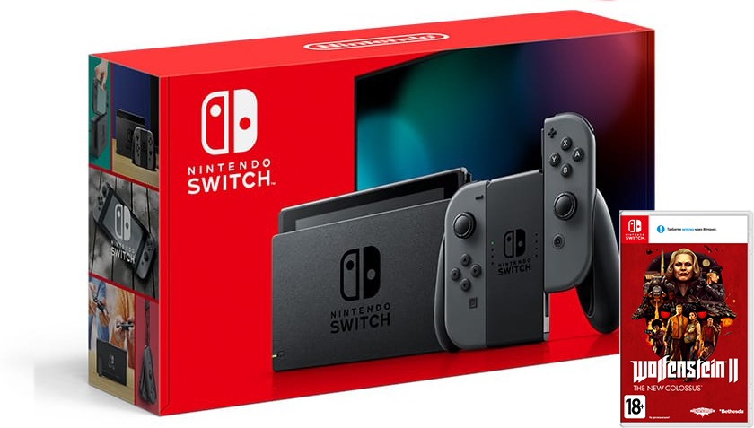Nintendo Switch Gray HAC-001(-01) + Wolfenstein II: The New Colossus (Nintendo Switch)