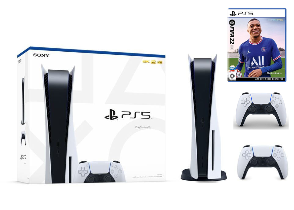 Sony PlayStation 5 SSD 825GB с двумя джойстиками + FIFA 22 (PS5)