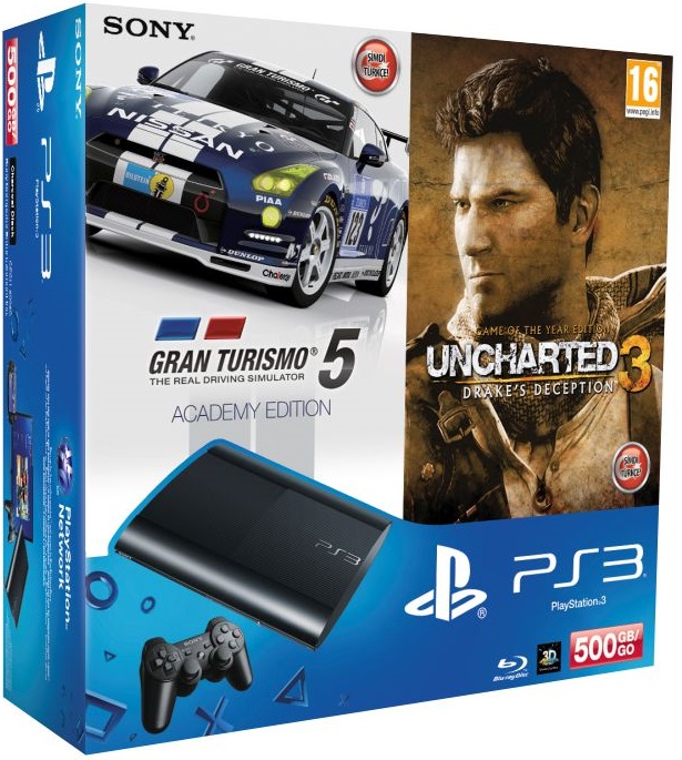 Sony Playstation 3 Super Slim 500 GB + 2 ігри (Gran Turismo 5 + Uncharter 3)