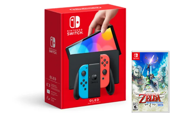 Nintendo Switch (OLED model) Neon Red/Neon Blue set + The Legend of Zelda: Skyward Sword HD