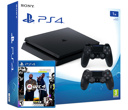 Sony Playstation 4 Slim 1TB с двумя джойстиками + гра UFC 4 (PS4)