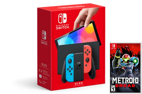 Nintendo Switch (OLED model) Neon Red/Neon Blue set + Metroid Dread