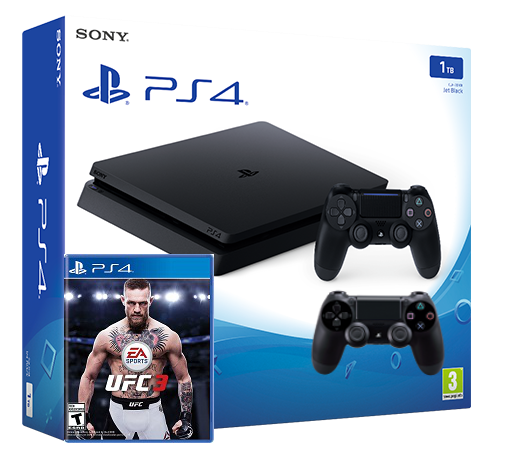 Sony Playstation 4 Slim 1TB с двумя джойстиками + UFC 3 (PS4)