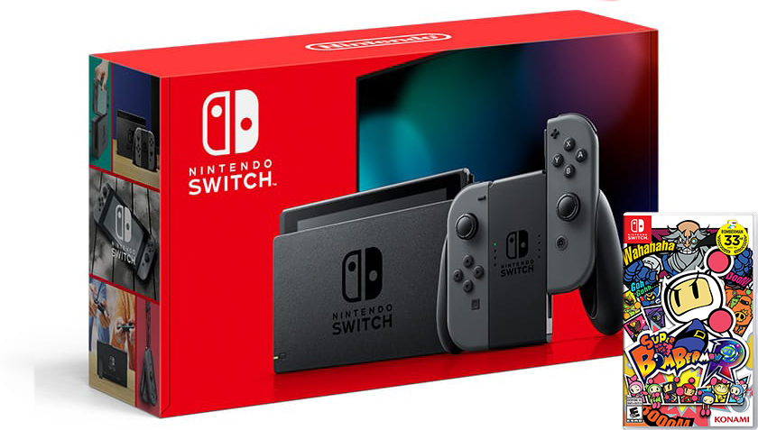 Nintendo Switch Gray HAC-001(-01) + Super Bomberman R (Nintendo Switch)
