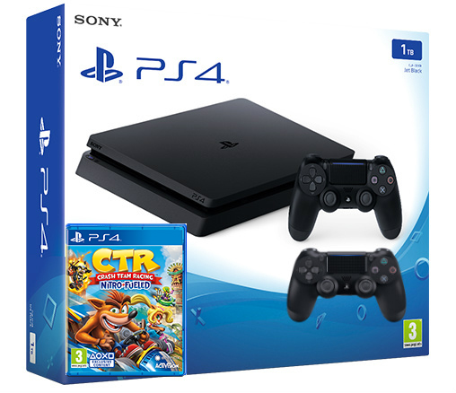 Sony Playstation 4 Slim 1TB с двумя джойстиками + Crash Team Racing Nitro-Fueled (PS4)