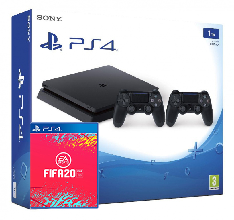 Sony Playstation 4 Slim 1TB с двумя джойстиками + гра FIFA 20 (PS4)