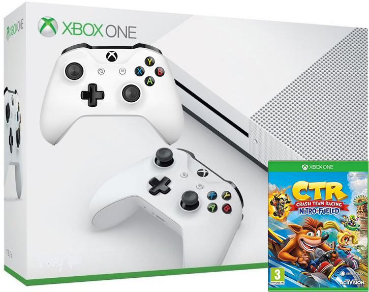 Xbox One S 1TB с двумя джойстиками + гра Crash Team Racing Nitro-Fueled (Xbox One)