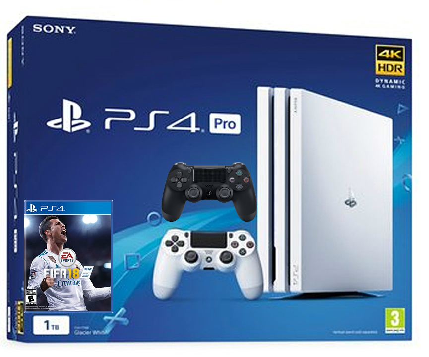 Sony Playstation 4 PRO 1TB White с двумя джойстиками + гра FIFA 18 (PS4)