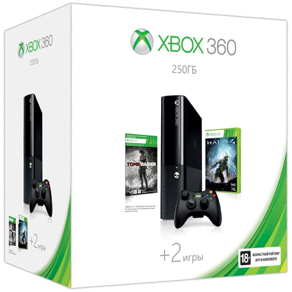 Microsoft Xbox 360 E Slim 250GB + 2 игры (Halo 4 + Tomb Raider) N2V-00013