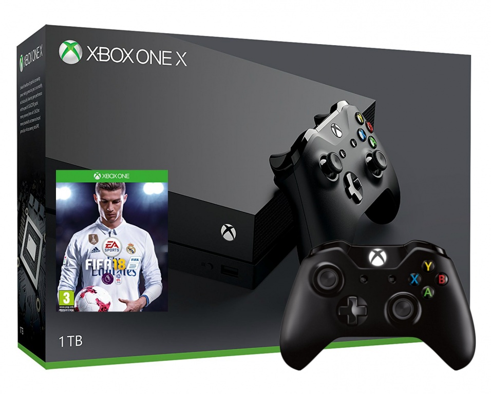 Xbox One X 1TB с двумя джойстиками + гра FIFA 18 (Xbox one)