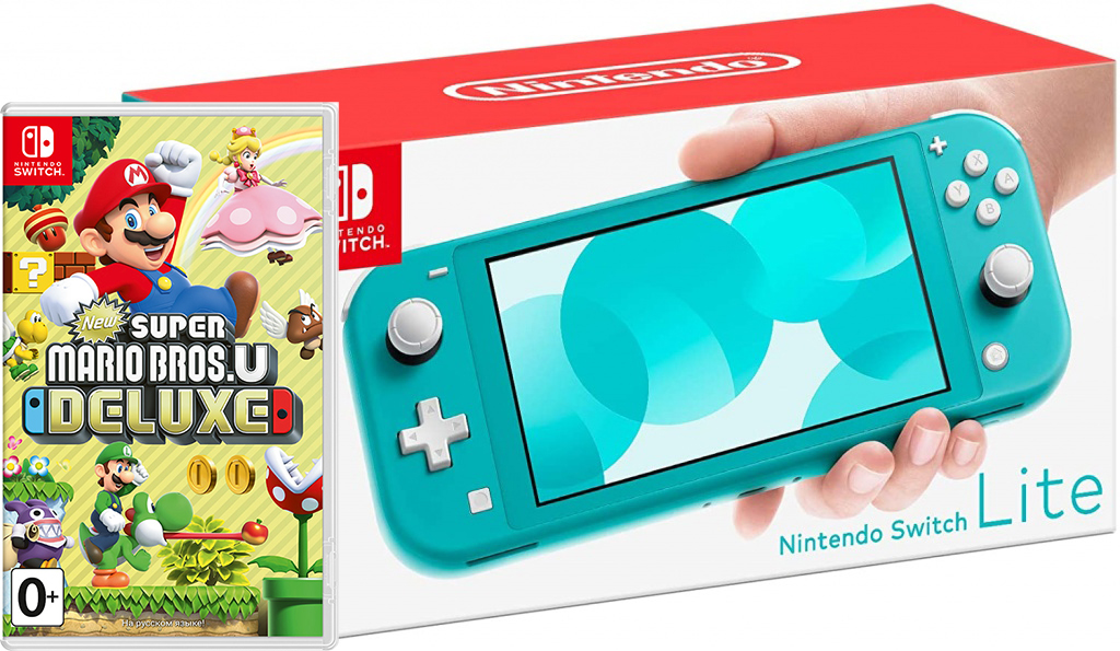 Nintendo Switch Lite Turquoise + New Super Mario Bros. U Deluxe