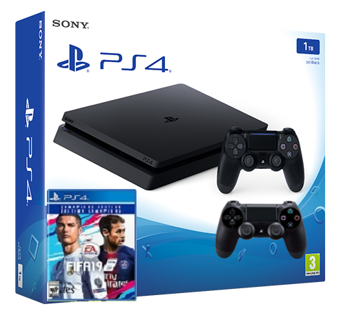 Sony Playstation 4 Slim 1TB с двумя джойстиками + гра FIFA 19 (PS4)