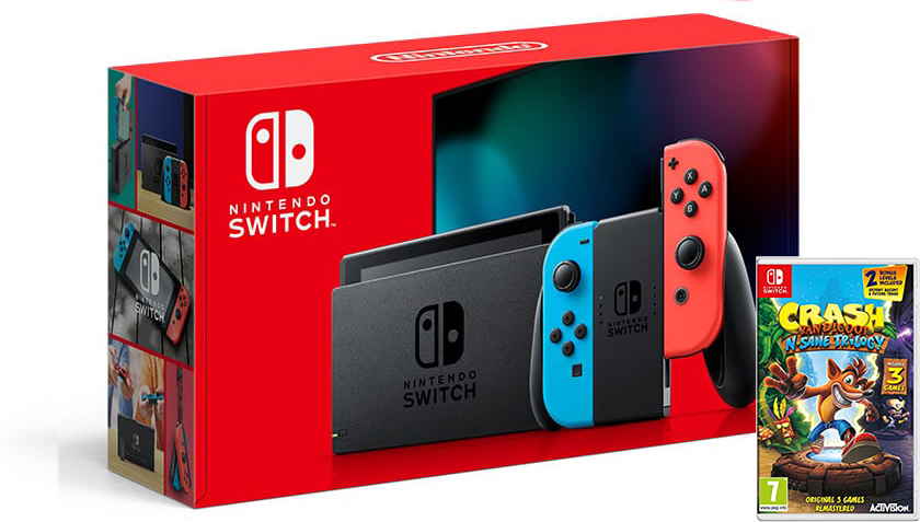 Nintendo Switch Neon Blue / Red HAC-001(-01) + Crash Bandicoot N. Sane Trilogy (Nintendo Switch)