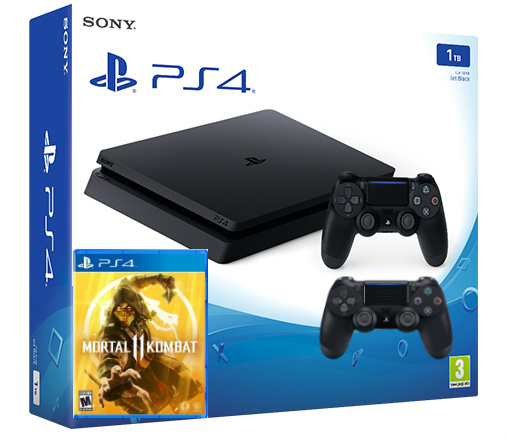 Sony Playstation 4 Slim 1TB с двумя джойстиками + Mortal Kombat 11 (PS4)