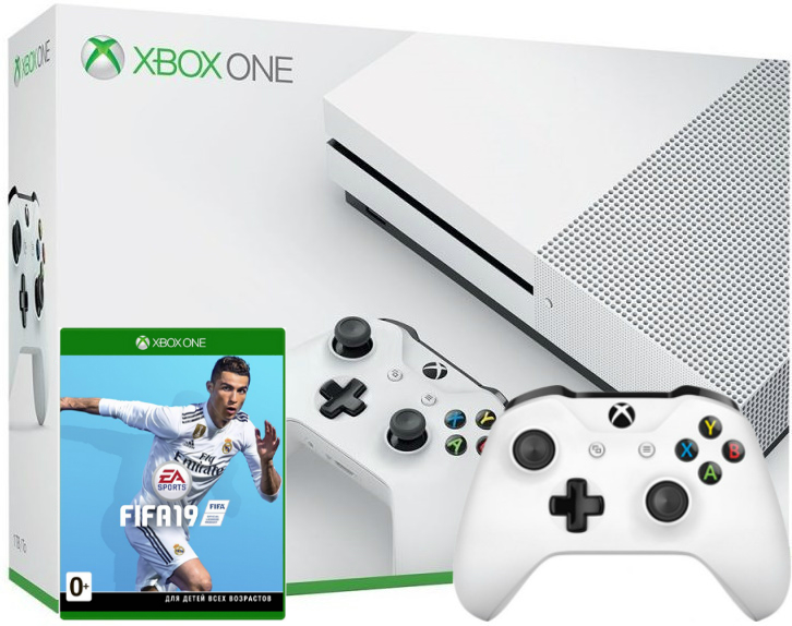 Xbox One S 1TB с двумя джойстиками + гра FIFA 19 (Xbox one)
