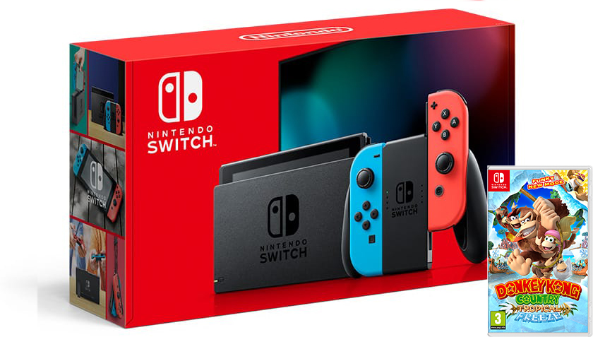 Nintendo Switch Neon Blue / Red HAC-001(-01) + Donkey Kong Country: Tropical Freeze (Nintendo Switch)