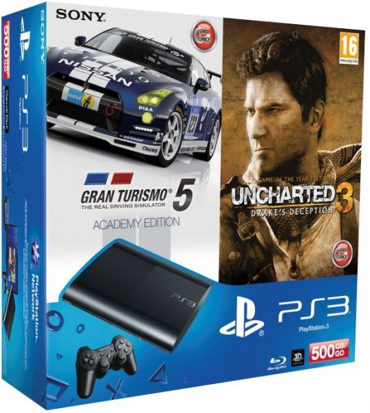 Sony Playstation 3 Super Slim 500 GB + 2 игры (Gran Turismo 5 + Uncharter 3) Фотография 0