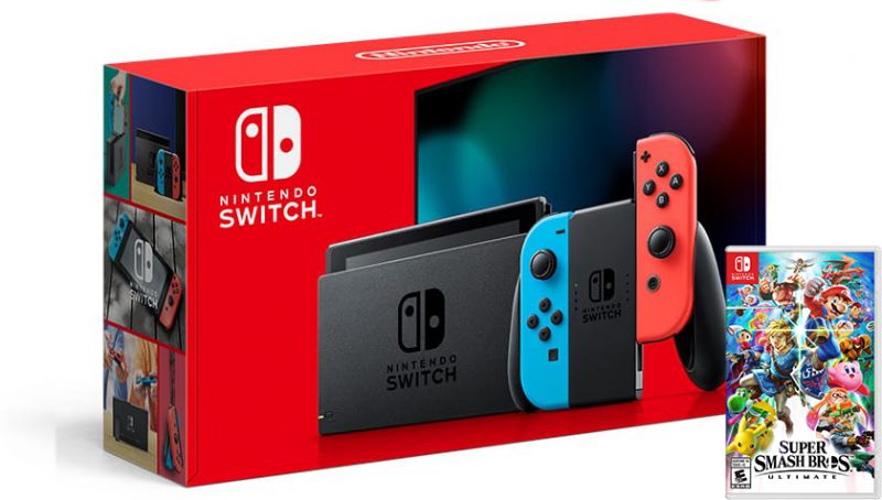 Nintendo Switch Neon Blue / Red HAC-001(-01) + Super Smash Bros. Ultimate (Nintendo Switch) Фотография 0