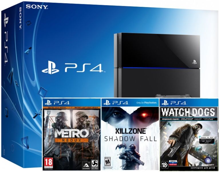 Sony Playstation 4 + игры: Watch Dogs + Killzone + Metro Redux Фотография 0