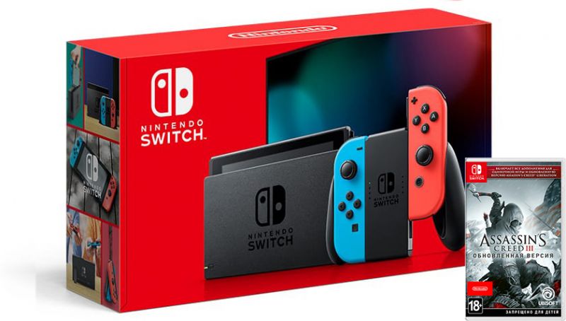 Nintendo Switch Neon Blue / Red HAC-001(-01) + Assassins Creed III Remastered (Nintendo Switch) Фотография 0