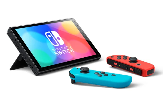 Nintendo Switch (OLED model) Neon Red/Neon Blue set + Hyrule Warriors: Age of Calamity Фотография 2