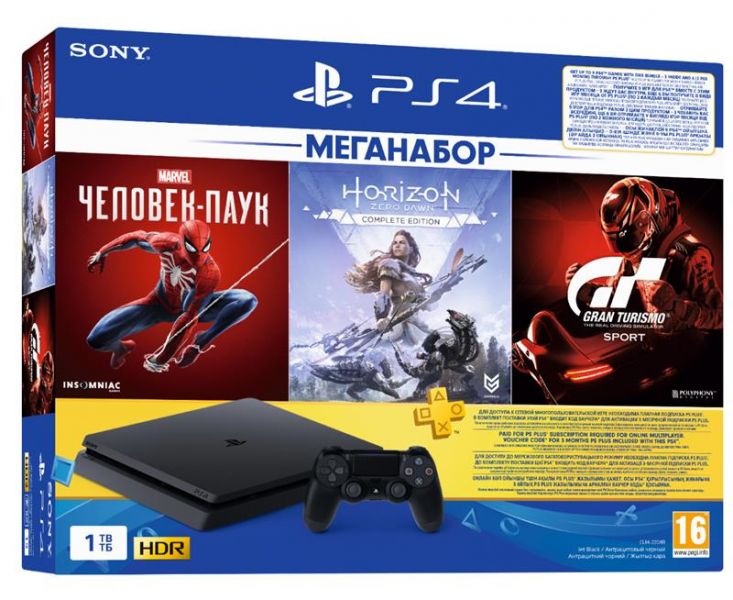 Sony Playstation 4 Slim 1TB + Spider Man, GT Sport, Horizon Zero Dawn + PS PLUS Фотография 0