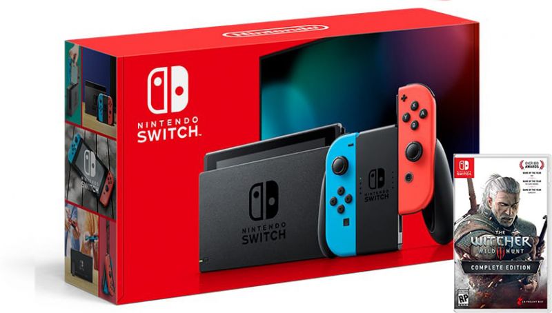 Nintendo Switch Neon Blue / Red HAC-001(-01) + The Witcher 3: Wild Hunt - Complete Edition (Nintendo Switch)  Фотография 0