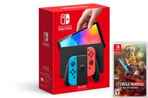 Nintendo Switch (OLED model) Neon Red/Neon Blue set + Hyrule Warriors: Age of Calamity Thumbnail 0
