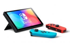 Nintendo Switch (OLED model) Neon Red/Neon Blue set + Hyrule Warriors: Age of Calamity Thumbnail 2
