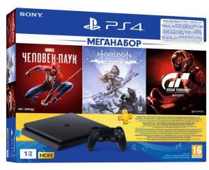 Sony Playstation 4 Slim 1TB + Spider Man, GT Sport, Horizon Zero Dawn + PS PLUS Thumbnail 0