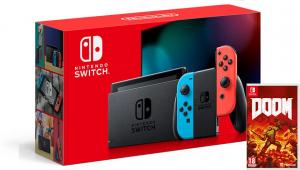 Nintendo Switch Neon Blue / Red HAC-001(-01) + DOOM (Nintendo Switch) Thumbnail 0